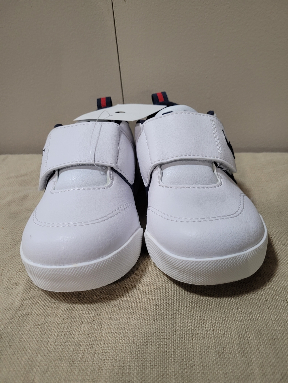 Polo by Ralph Lauren White Kids Velcro Sneakers with Navy Accents